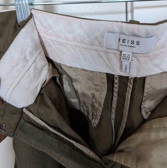 Reiss linen blend pants olive green sz 8 - Picture 10 of 12